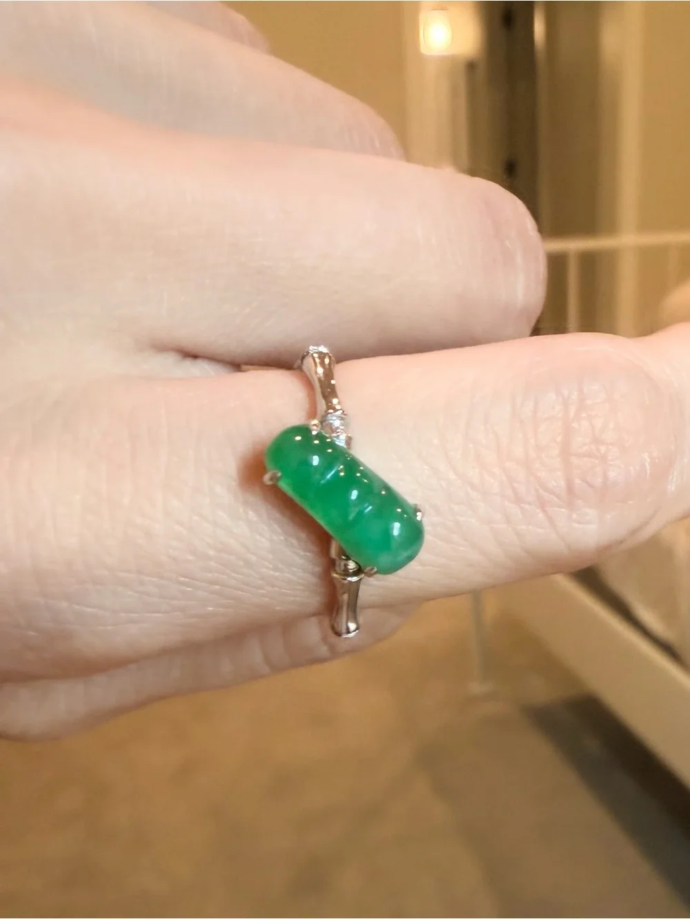 New Certified Natural Burmese Jadeite Jade Green Bean Ring